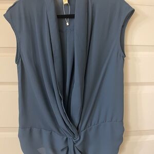 Chic Blue Draped Women's Blouse